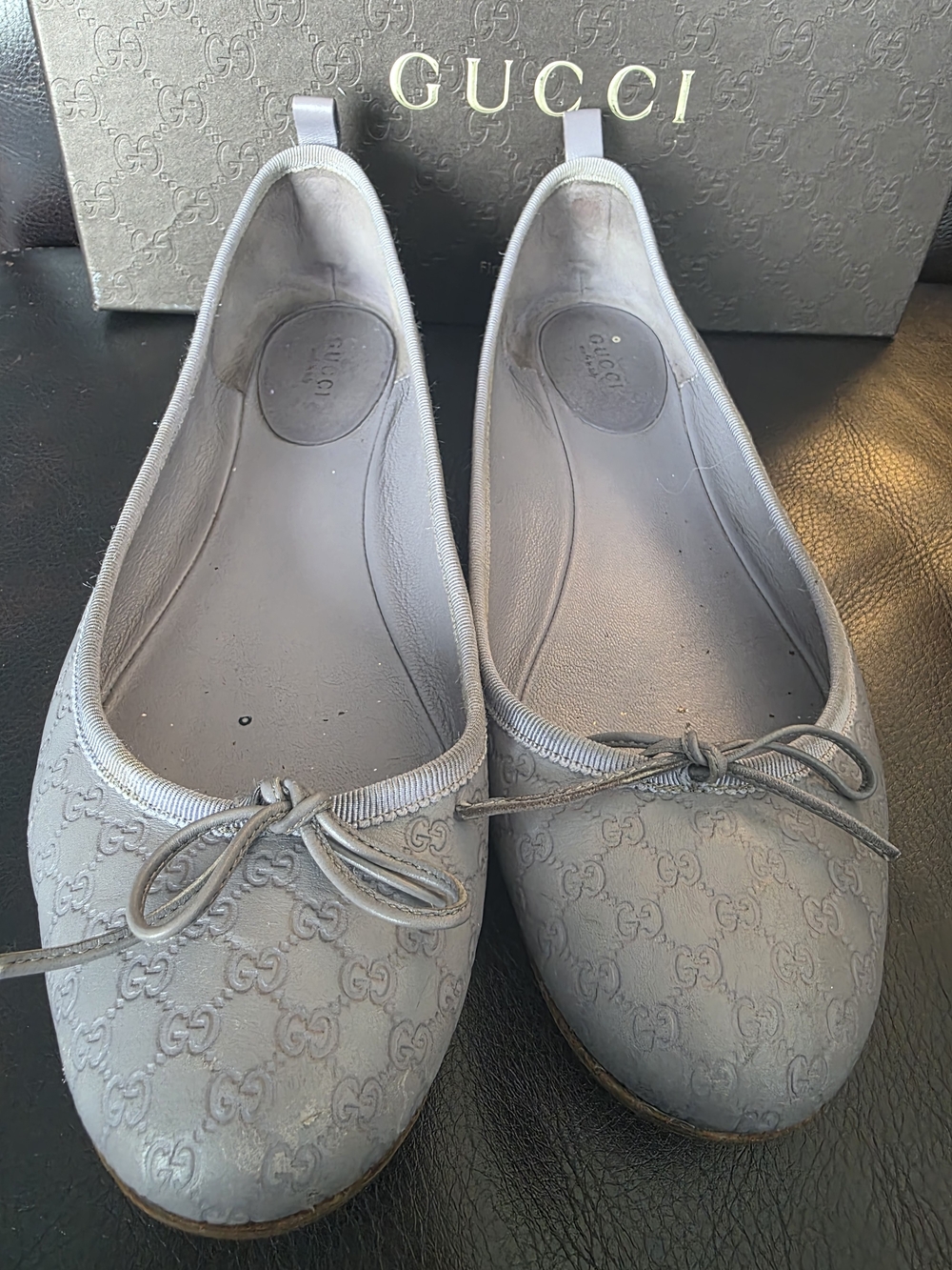 GUCCI Microguccissima Ali Leather Bow GG Logo Lavendar Ballet Flats Shoes 40